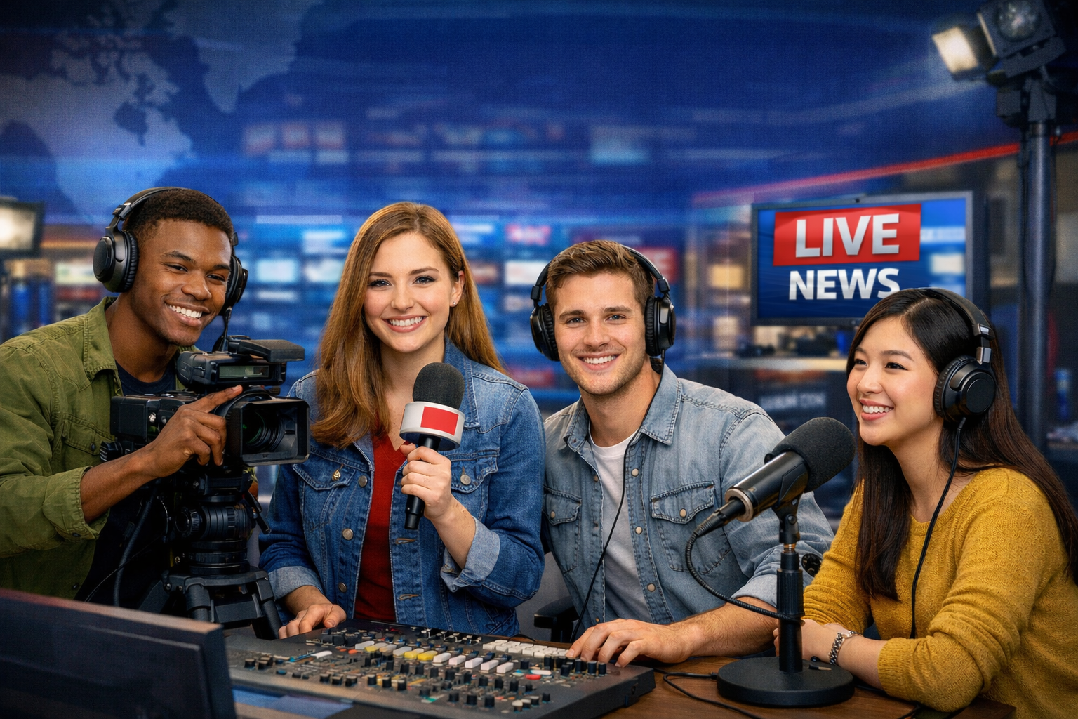 Mass Communication Students in Studio